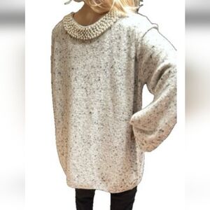 Karl Lagerfeld Pearl-Embellished Grey Speckled Crewneck Sweater - Women